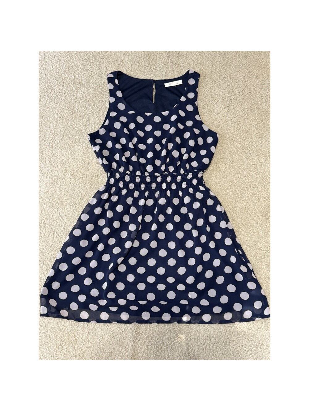 Forever 21 Navy Blue Polka Dot Sleeveless Mini Dress Women’s Size S